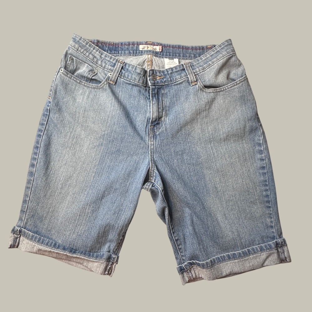 Vintage Levi's 515 Shorts Womens 16 High Rise Blue Stretch Denim Cuffed Hem Y2K